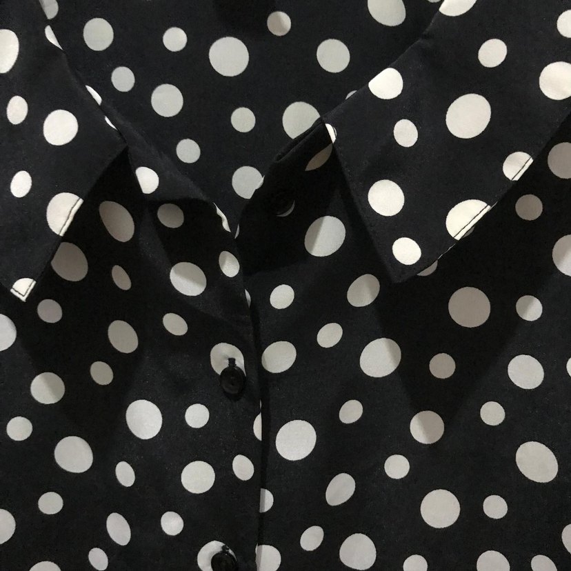 Siyah Beyaz Puantiyeli Pamuklu Gömlek - Görsel 2