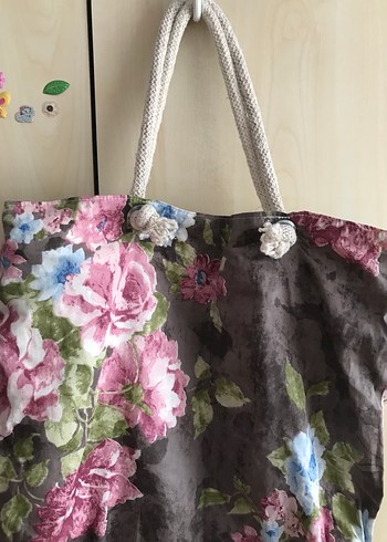 Gri Çiçek Desenli Bohem Plaj Çantası - Görsel 2