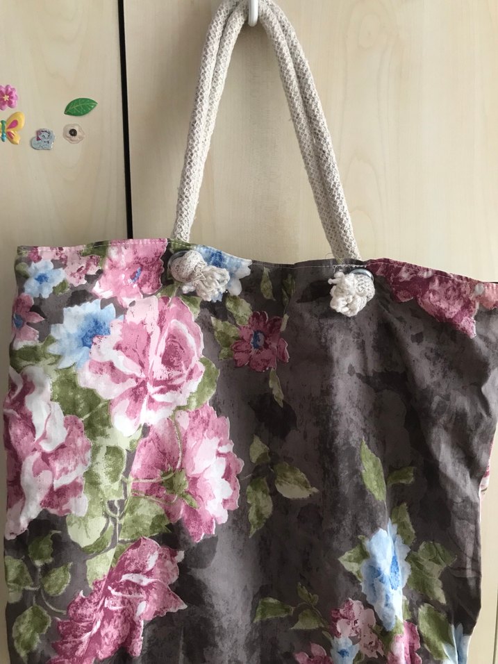 Gri Çiçek Desenli Bohem Plaj Çantası - Görsel 2