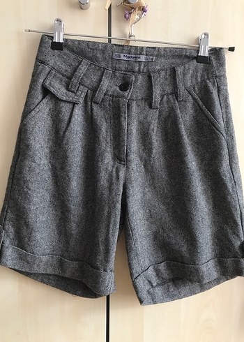 Düğmeli Gri Kadın Yün Bermuda Şort - Görsel 2