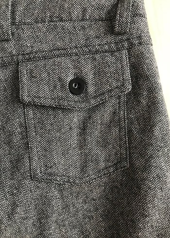 Düğmeli Gri Kadın Yün Bermuda Şort - Görsel 6