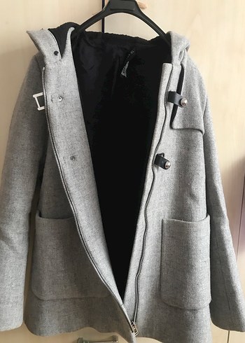 Gri Düğmeli Hamile Yün Kaban - Görsel 6