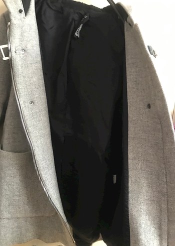 Gri Düğmeli Hamile Yün Kaban - Görsel 5