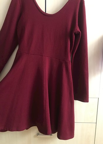 Bordo Uzun Kollu Midi Elbise - Görsel 3