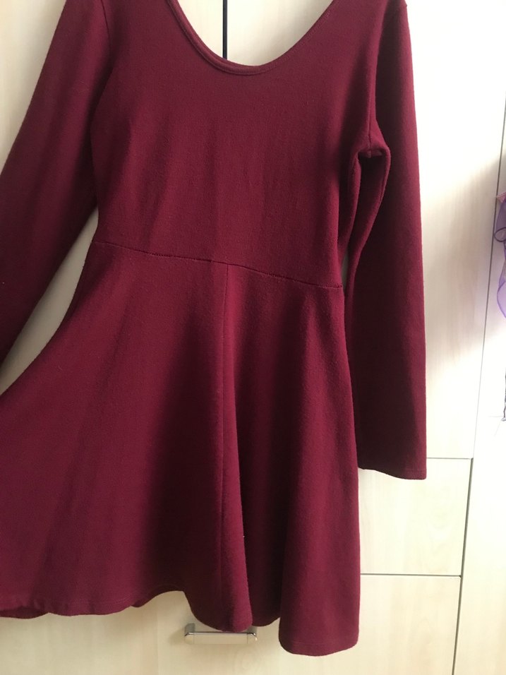 Bordo Uzun Kollu Midi Elbise - Görsel 3