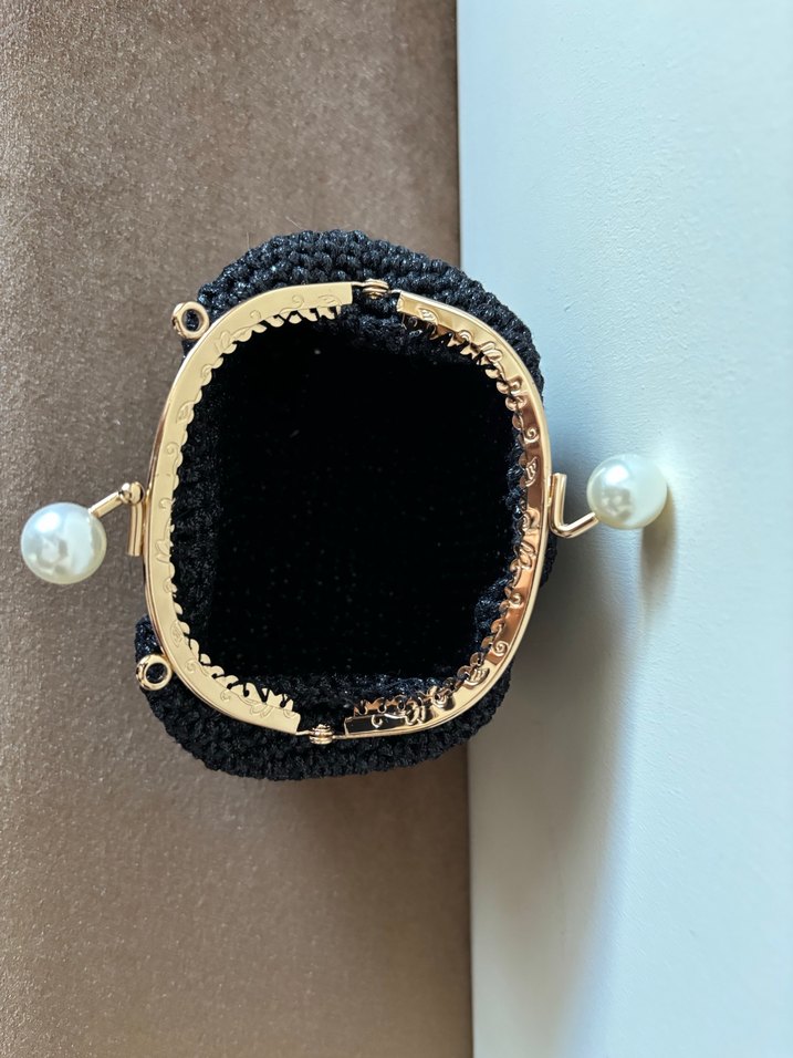 Boncuk İşlemeli Siyah Örgü Kadın Cüzdan - Görsel 3