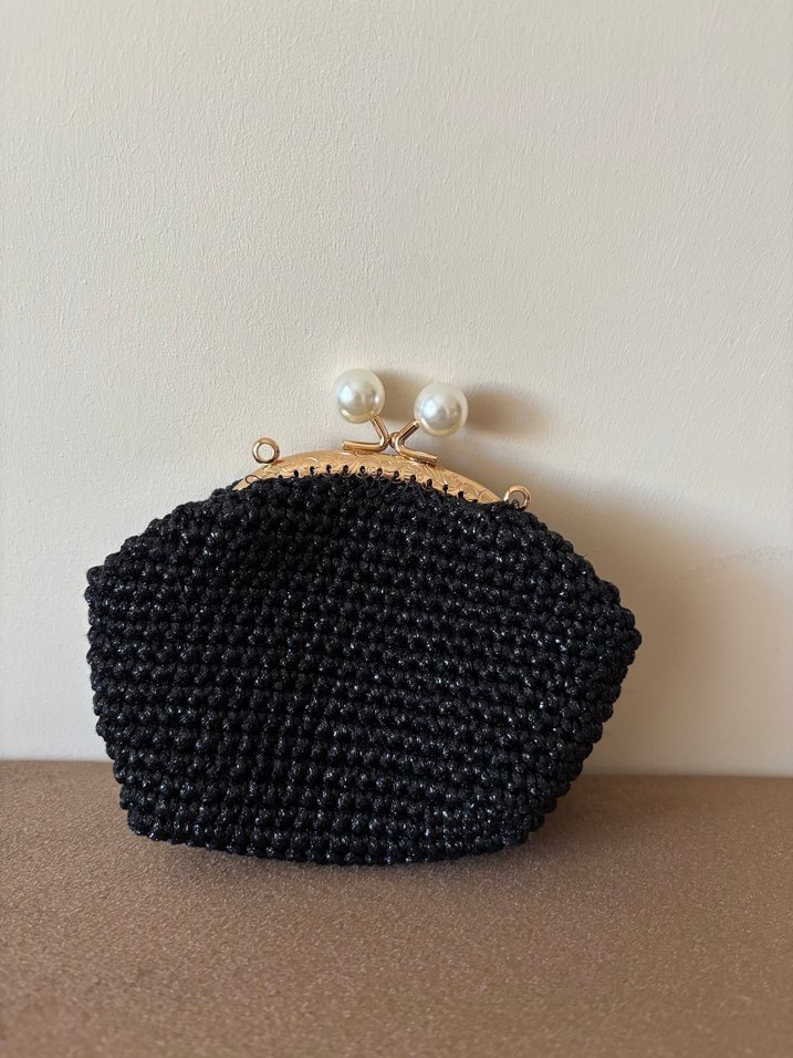 Boncuk İşlemeli Siyah Örgü Kadın Cüzdan - Görsel 2