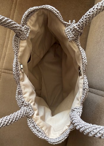 Örgü Kadın Çanta Bej Bohem Tarz - Görsel 3