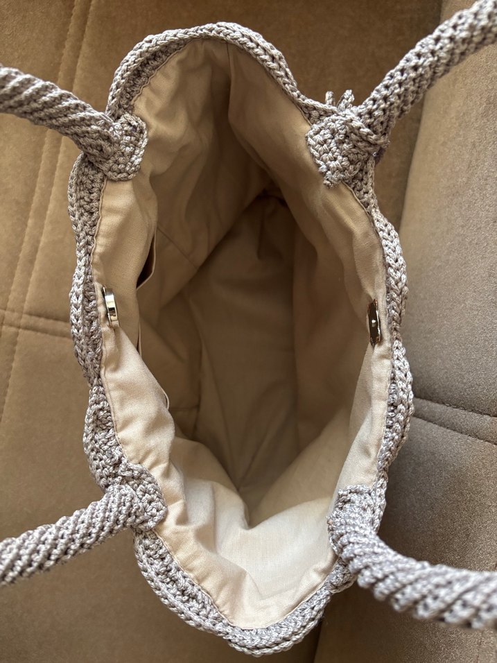 Örgü Kadın Çanta Bej Bohem Tarz - Görsel 3