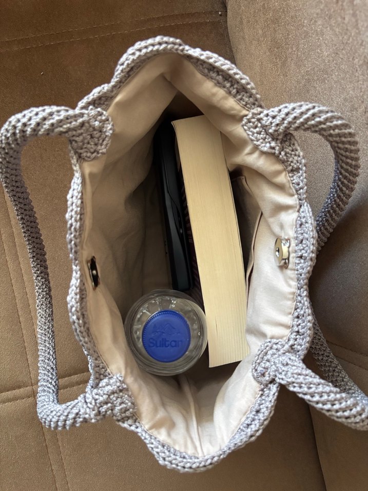 Örgü Kadın Çanta Bej Bohem Tarz - Görsel 4