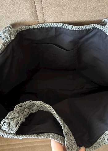 Gri Nakışlı Örgü Bohem Kadın Çanta - Görsel 3