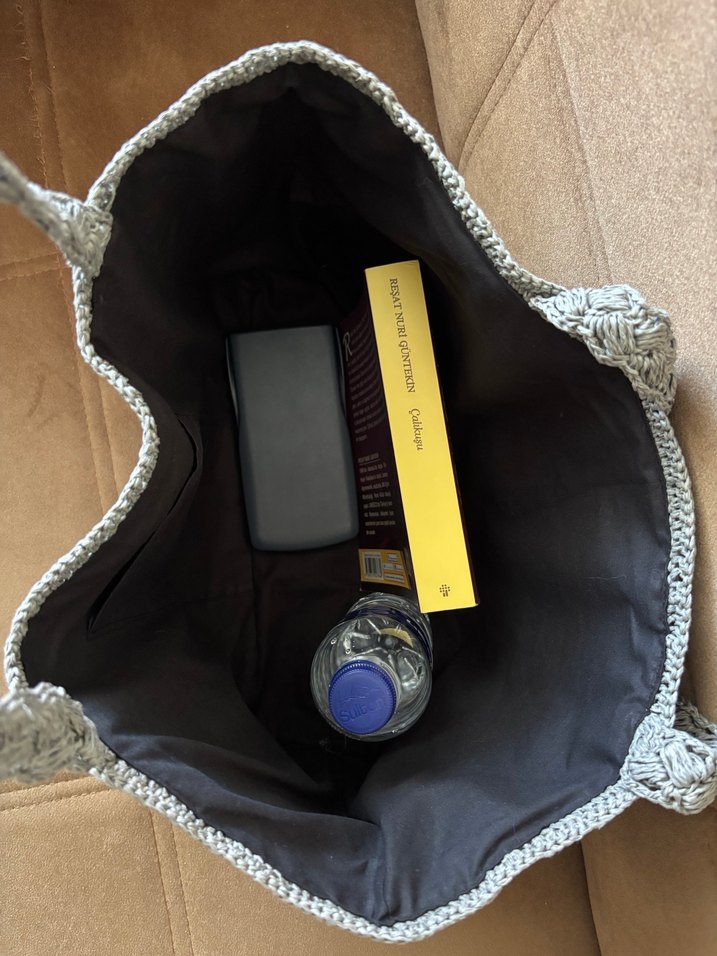 Gri Nakışlı Örgü Bohem Kadın Çanta - Görsel 4