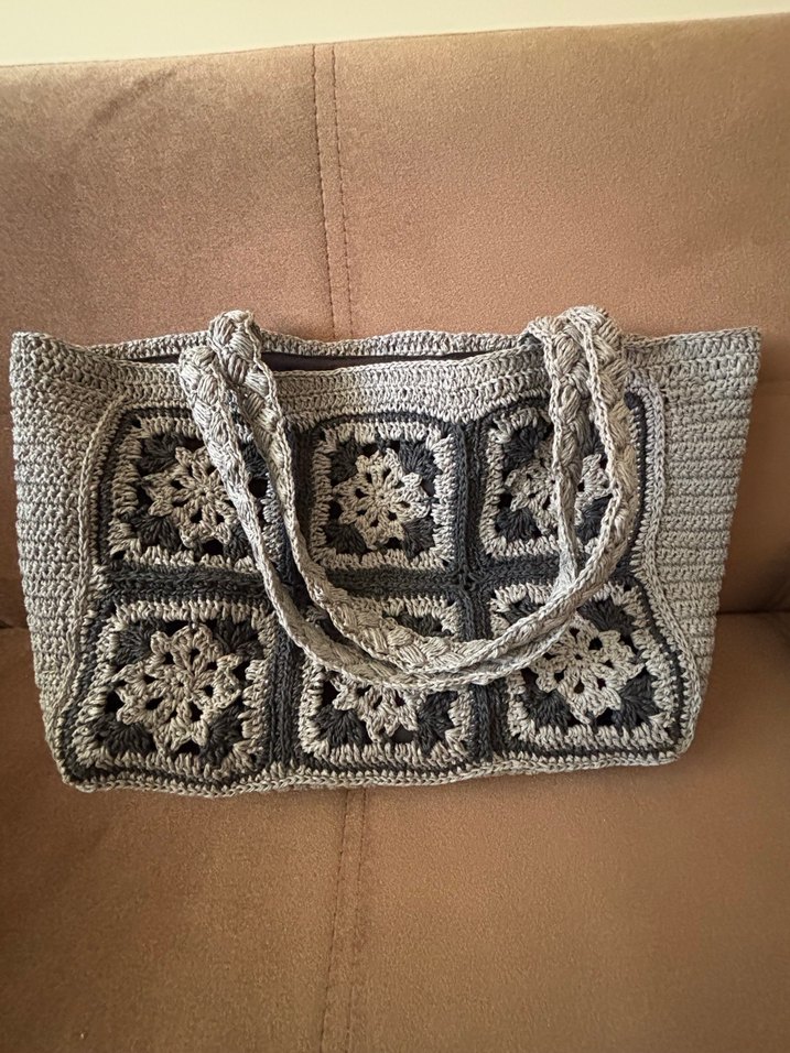 Gri Nakışlı Örgü Bohem Kadın Çanta - Görsel 2