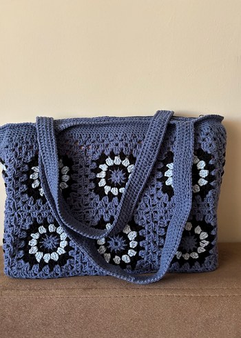 Mavi Desenli Bohem Örgü Kadın Çanta - Görsel 2