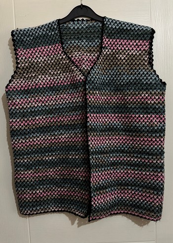 Bohem Çok Renkli Örgü V Yaka Kadın Yelek - Görsel 3