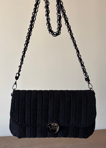 Tokalı Siyah Kanvas Kadın Çanta - Görsel 5