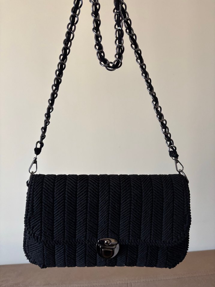 Tokalı Siyah Kanvas Kadın Çanta - Görsel 5