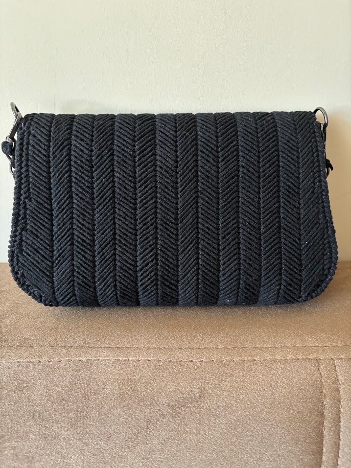 Tokalı Siyah Kanvas Kadın Çanta - Görsel 3