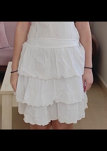 Beyaz Kat Kat Mini Elbise yazlık katkat elbise dizüstü kısa - Görsel 6