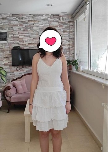 Beyaz Kat Kat Mini Elbise yazlık katkat elbise dizüstü kısa - Görsel 5