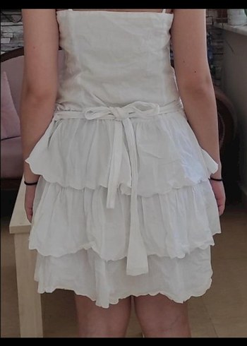 Beyaz Kat Kat Mini Elbise yazlık katkat elbise dizüstü kısa - Görsel 2