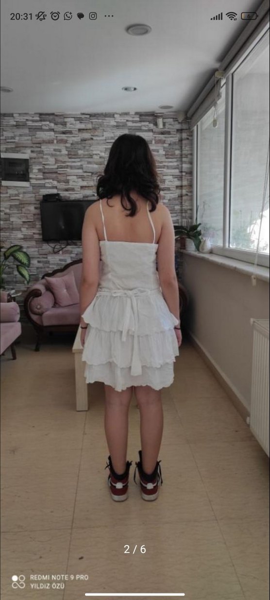 Beyaz Kat Kat Mini Elbise yazlık katkat elbise dizüstü kısa - Görsel 4