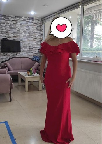 Kırmızı  Uzun Abiye Elbise - Görsel 6