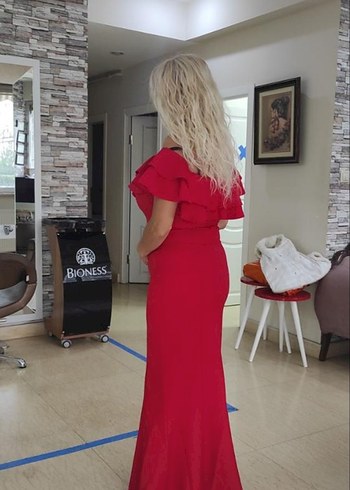 Kırmızı  Uzun Abiye Elbise - Görsel 3