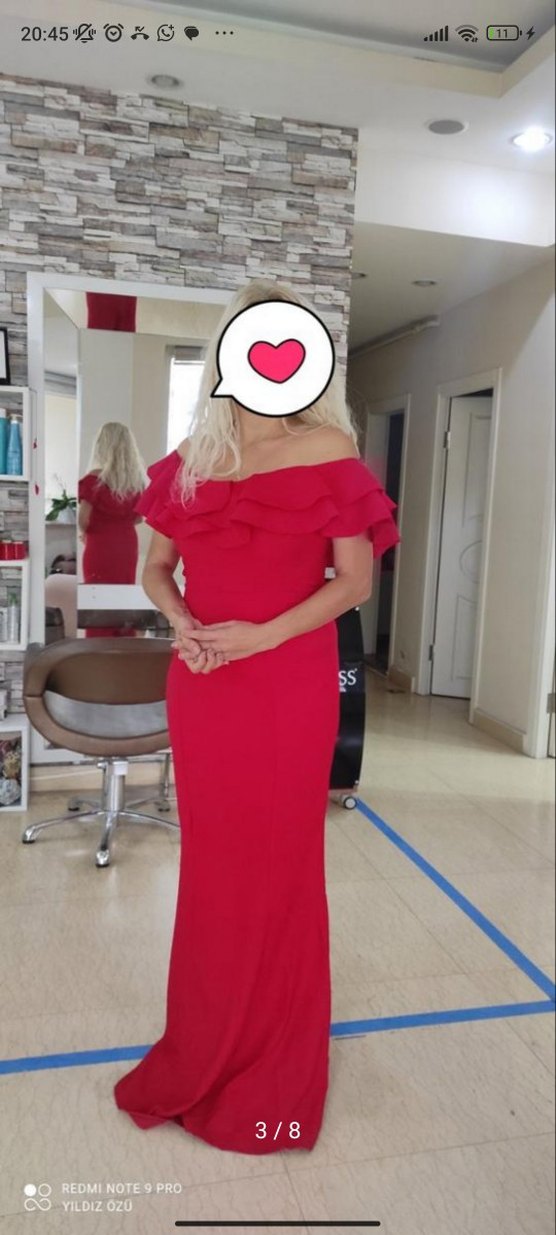 Kırmızı  Uzun Abiye Elbise - Görsel 4
