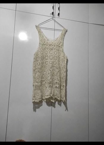 Dantel İşlemeli Kolsuz Mini Bohem Elbise - Görsel 5