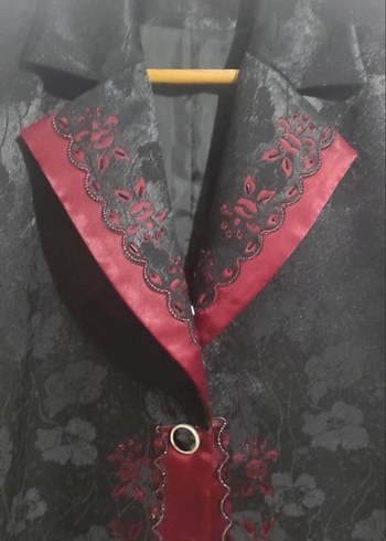 Siyah Bordo Gotik Midi Düğmeli  Ceketi - Görsel 3