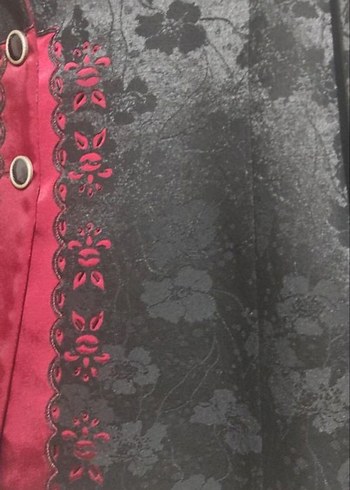 Siyah Bordo Gotik Midi Düğmeli  Ceketi - Görsel 6