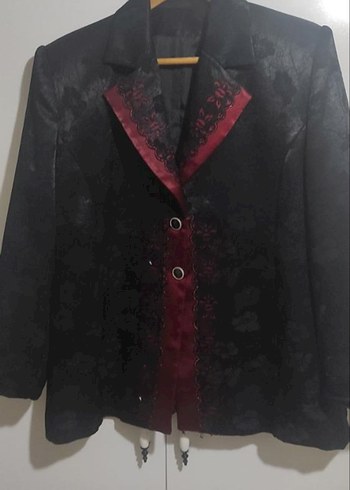 Siyah Bordo Gotik Midi Düğmeli  Ceketi - Görsel 5