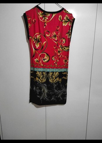 Kırmızı Desenli Kolsuz Mini elbise - Görsel 2