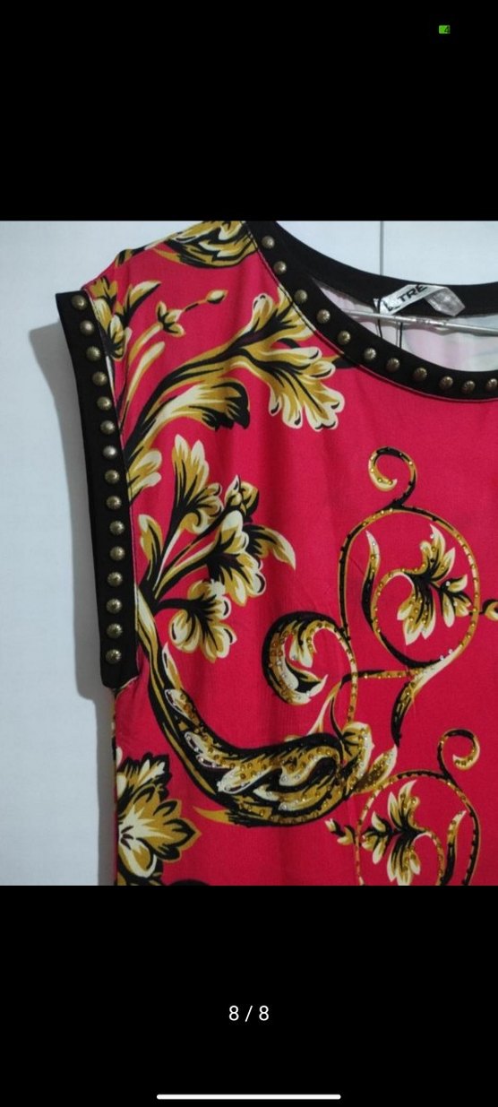 Kırmızı Desenli Kolsuz Mini elbise - Görsel 3