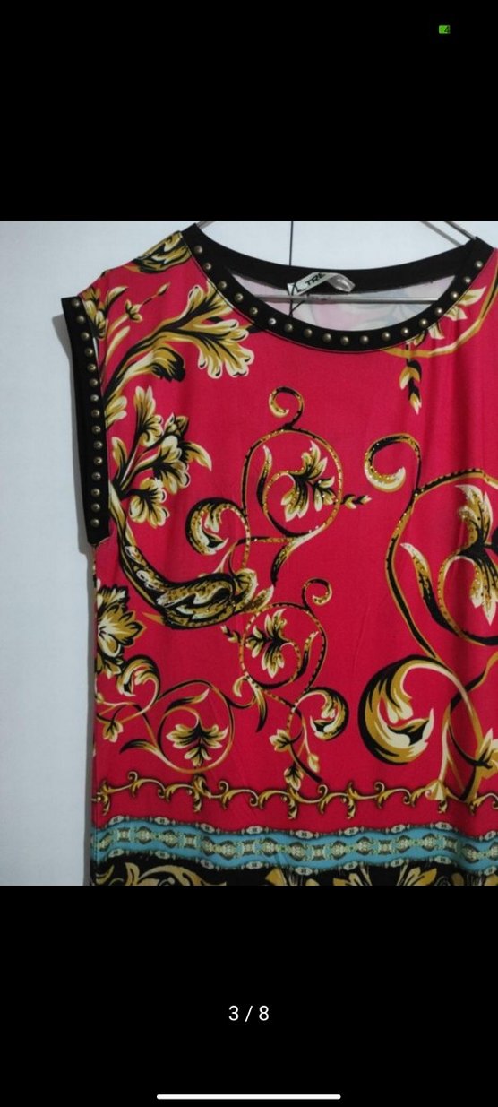 Kırmızı Desenli Kolsuz Mini elbise - Görsel 4