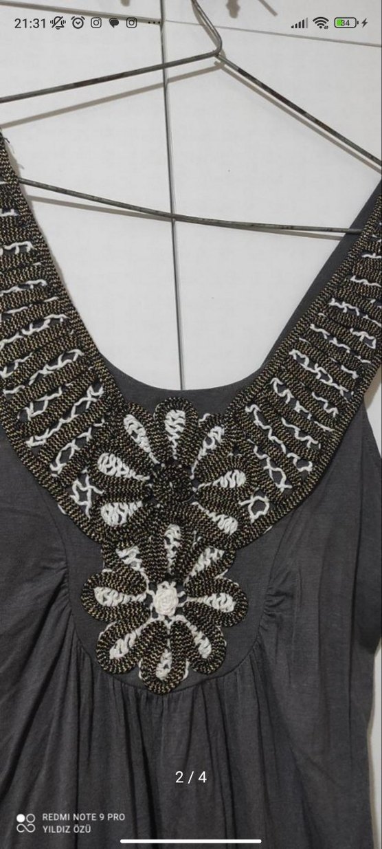 Boncuk İşlemeli Bohem mini bluz elbise - Görsel 2