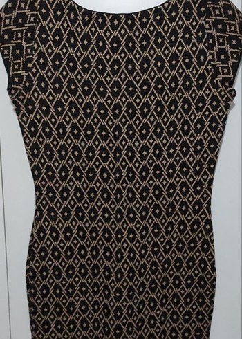 Yuvarlak Yaka Desenli kahverengi diz altı Elbise - Görsel 3