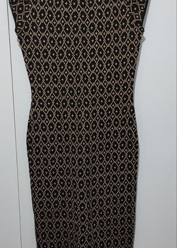 Yuvarlak Yaka Desenli kahverengi diz altı Elbise - Görsel 4