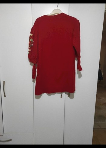 Nakışlı Bohem Kırmızı Triko Tunik - Görsel 2