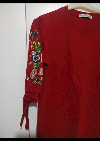 Nakışlı Bohem Kırmızı Triko Tunik - Görsel 3