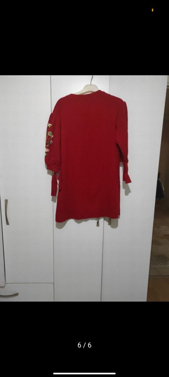 Nakışlı Bohem Kırmızı Triko Tunik - Görsel 2