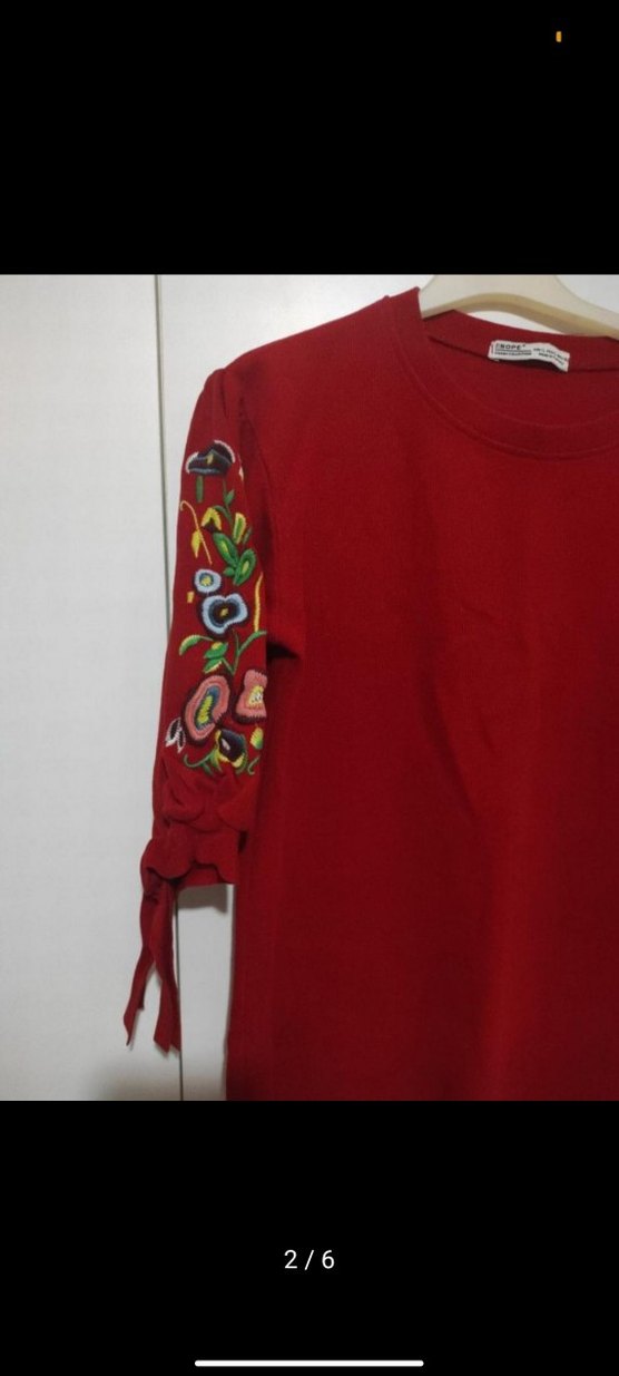 Nakışlı Bohem Kırmızı Triko Tunik - Görsel 3