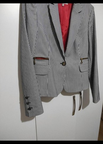 Çizgili Gri Kadın Blazer Ceket - Görsel 8