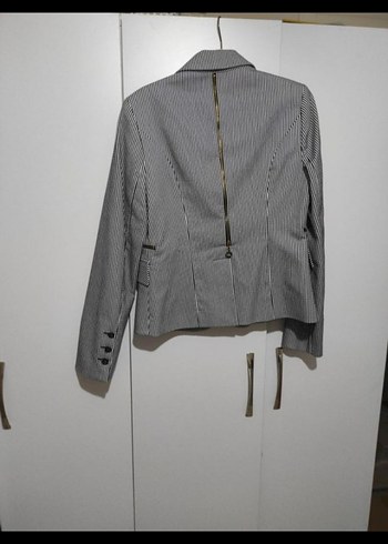 Çizgili Gri Kadın Blazer Ceket - Görsel 4