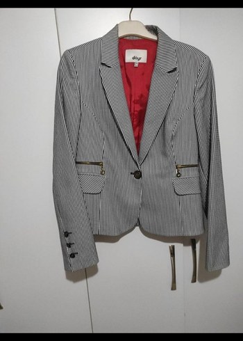 Çizgili Gri Kadın Blazer Ceket - Görsel 2