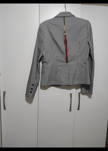 Çizgili Gri Kadın Blazer Ceket - Görsel 5