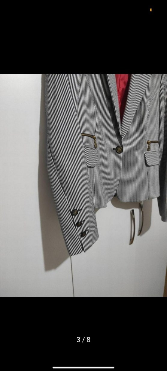 Çizgili Gri Kadın Blazer Ceket - Görsel 3