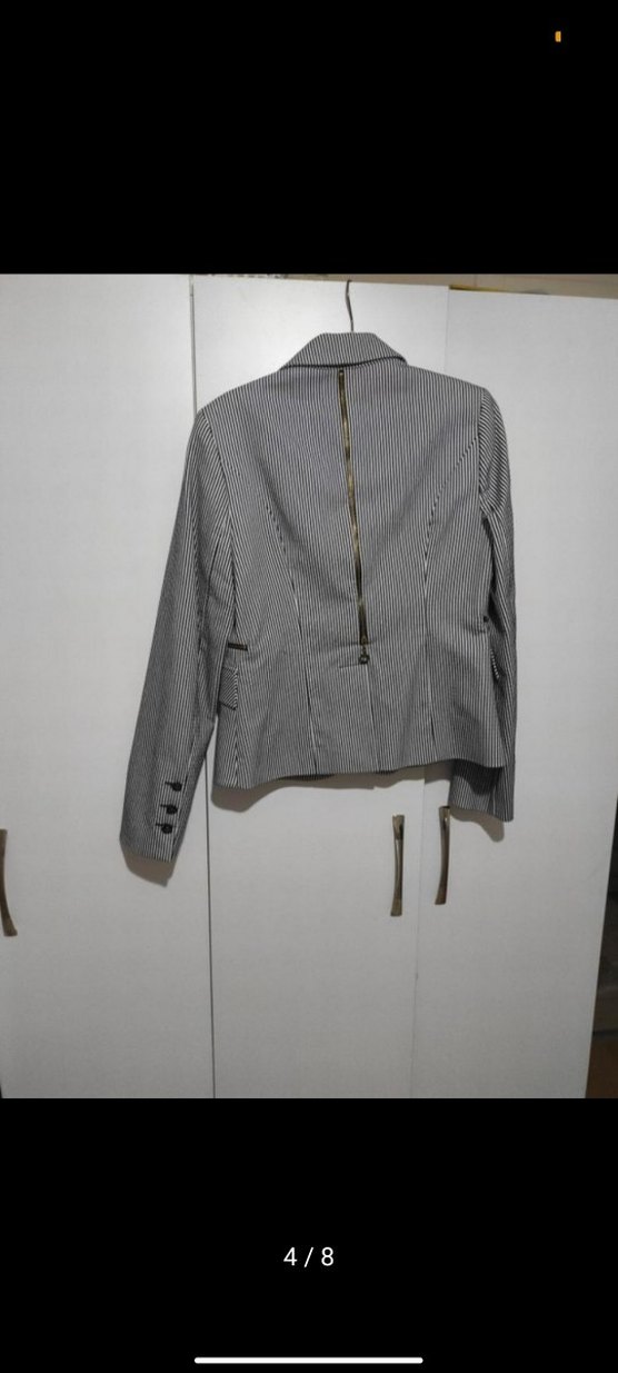 Çizgili Gri Kadın Blazer Ceket - Görsel 4