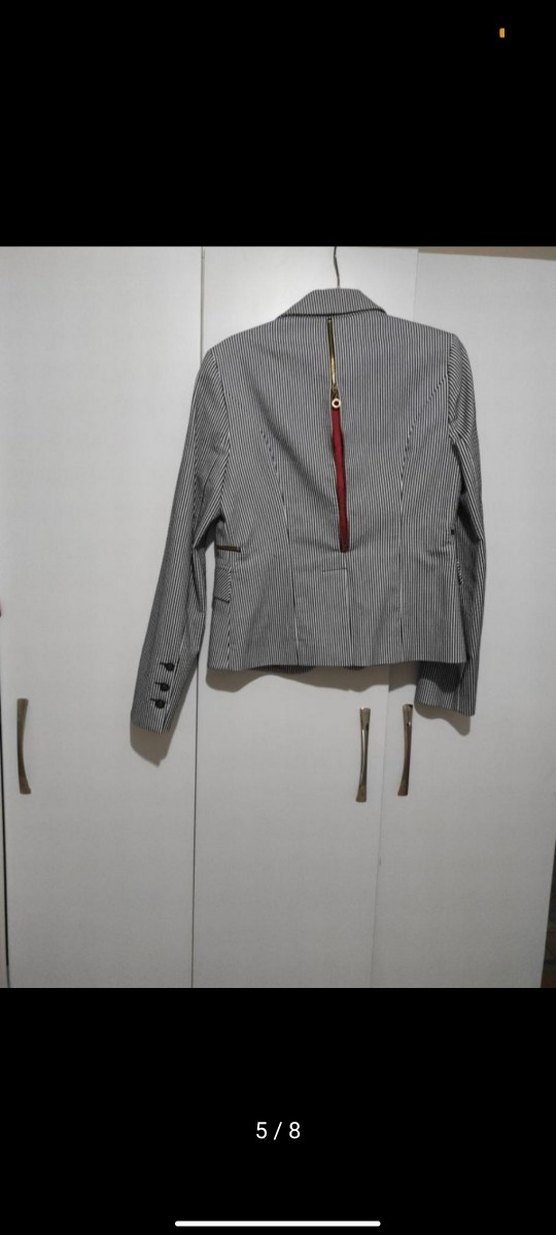 Çizgili Gri Kadın Blazer Ceket - Görsel 5